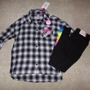JUSTICE PLAID NICE DAY SHIRT AND LEGGINGS SZ M 10